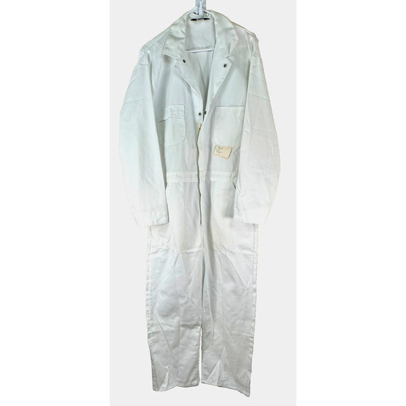 Vintage Sears Work N Leisure White Coveralls 46R Zip Front Utility Jumpsuit - Picture 1 of 7